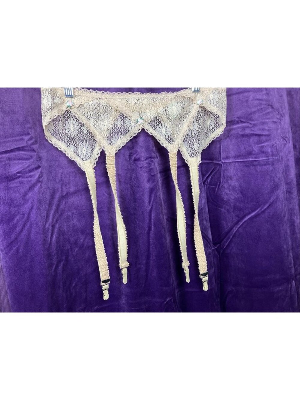 Sz L XL Gossard Pink Lace Rosette Garter Belt Floral Sissy